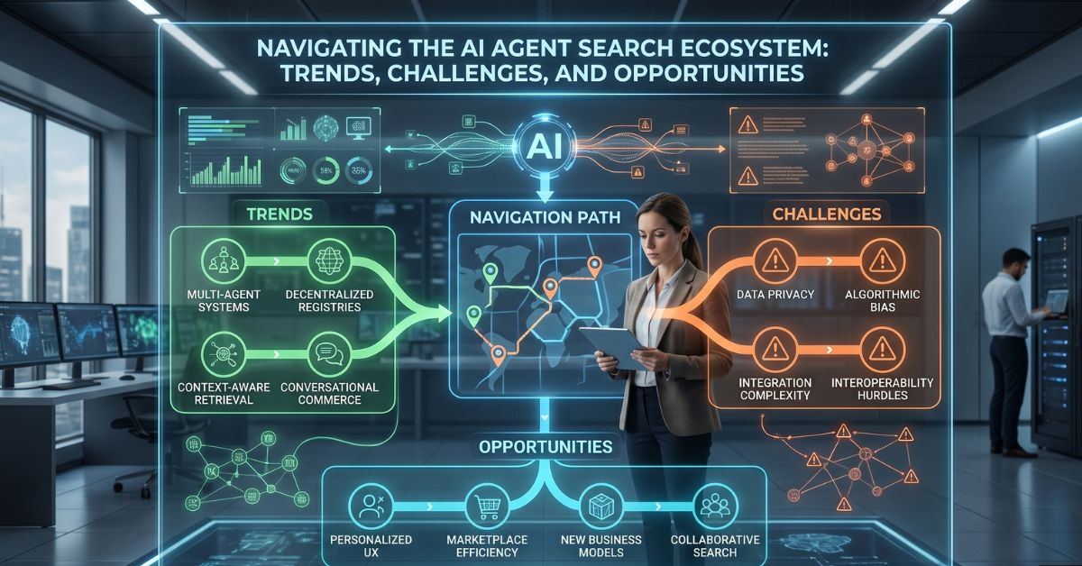 Navigating the AI Agent Search Ecosystem: Trends, Challenges, and Opportunities